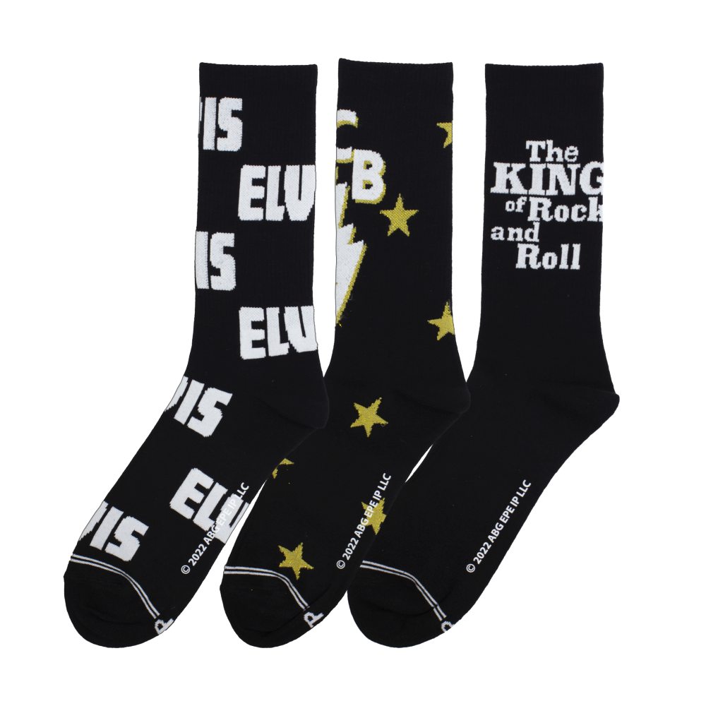 Elvis Presley - 3 Pk Volume Crew Sokken - Zwart